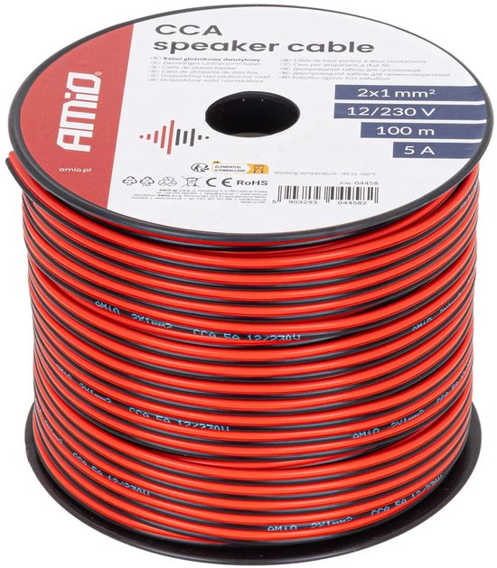 CCA luidsprekerkabel zwart/rood 2x1mm2 100m 5A
