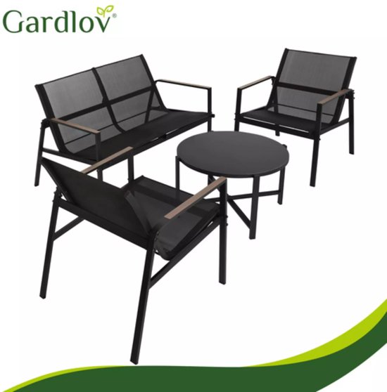 Gardlov 4-delige tuinmeubelset voor balkon of terras met tweezitsbank, 2 stoelen en tafel met glazen blad