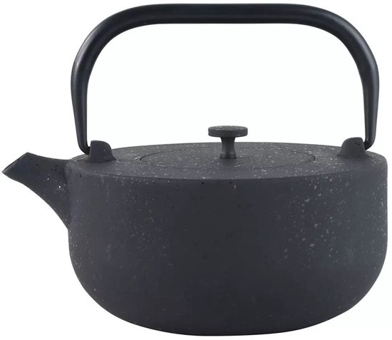 Kinghoff Gietijzeren Theepot met Filter - 1,1 Liter, Hoogwaardig RVS Filter, Comfortabele Handgreep, Traditioneel Design, Zwart -