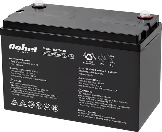 Rebel Power Serie - Gelbatterij - 12V - 100Ah - Onderhoudsvrij