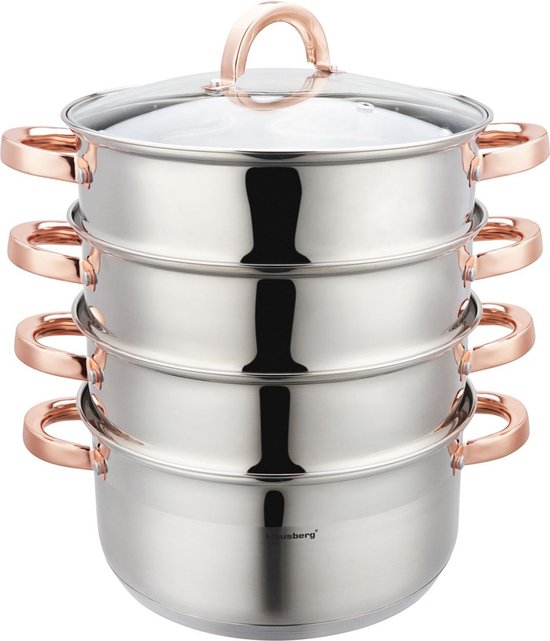 Klausberg 7736 - stoompan - 5 delig - 24 cm - 5 liter - rvs - alle warmtebronnen