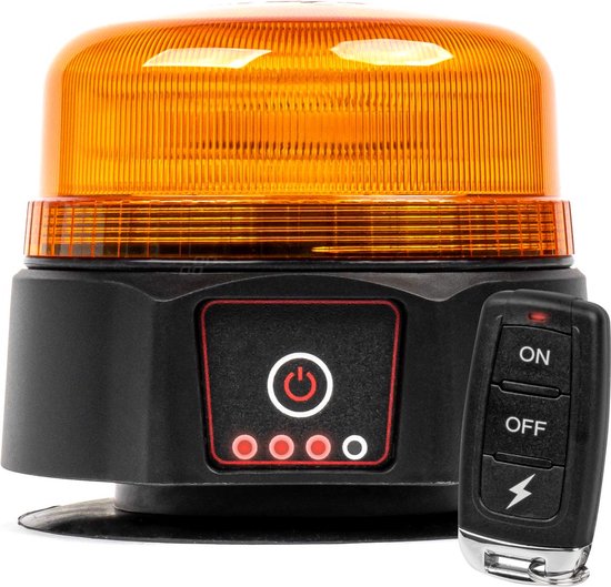 AMiO Oranje LED Batterij Zwaailicht Noodverlichting met Afstandsbediening en Magneet 36LED 12/24V Oplaadbaar