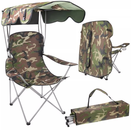 Trizand visstoel camouflage met zonnescherm en muskietennet draagkracht 100 kg voor vissen kamperen en outdoor