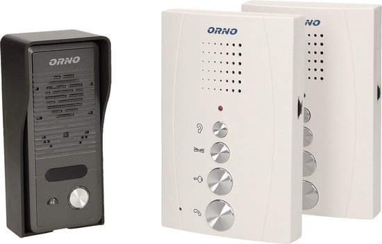Single family doorphone, handset free, ELUVIO INTERCOM aluminium housing; surface mounted; wires 4+2; loudspeaker; additional button - gate control function; grey indoor unit