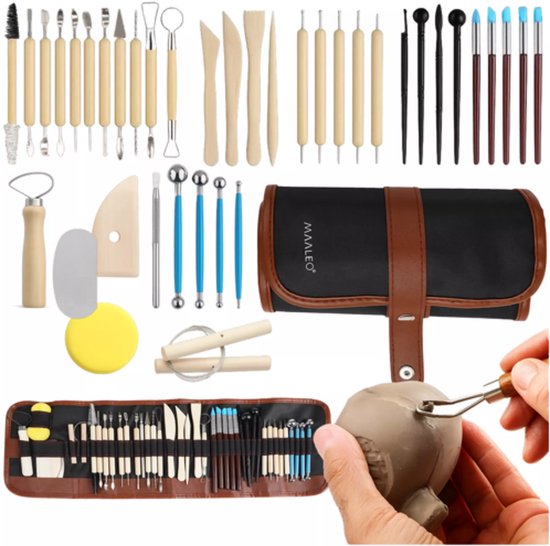 Maaleo 40‑delige modelleer‑ & beeldhouwset in rol‑etui