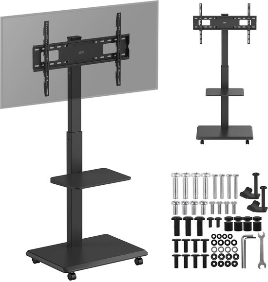 ErgoOffice - TV-standaard - trolley - max. belasting 50kg / 5kg plank - max. VESA 600x400 - ingebouwde contactdoos - zwart, ER-304 B