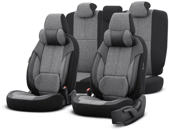 Autostoelhoezenset Voyager donkergrijs-zwart (complete set inclusief nekkussen)