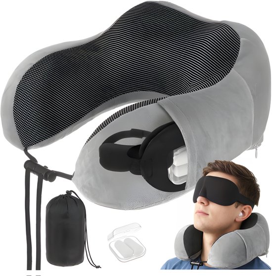 Xtrobb Reiskussen nek van traagschuim met ademende hoes, slaapmasker en oordoppen set
