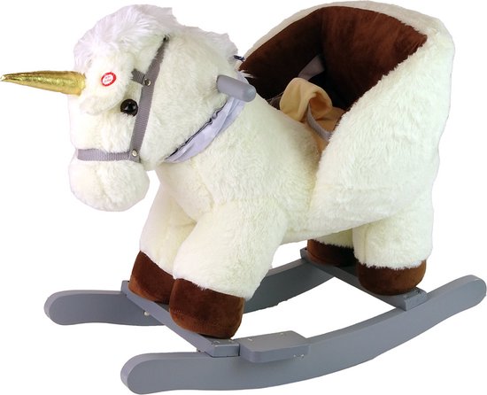 Lean Toys Hobbelpaard Wipstoel Witte Eenhoorn - Met geluid - 48 x 60 x 33 cm - Schommelstoel