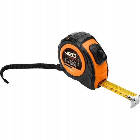 NEO Rolbandmaat 7,5m x 25mm met Autostop en Dubbele Vergrendeling