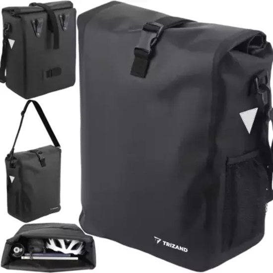 Trizand Multifunctionele Enkele Fietstas met Roltop 15-20 Liter - Shopper Schoudertas met Draagband - Zwart