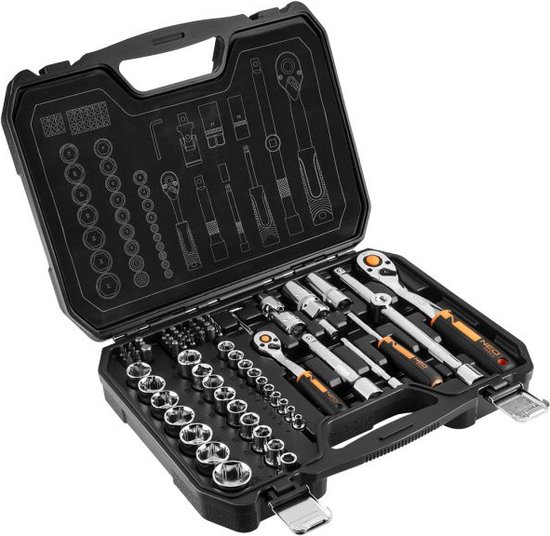 NEO 10-054 Doppenset 73 delig, 1/2 en 1/4, CrV