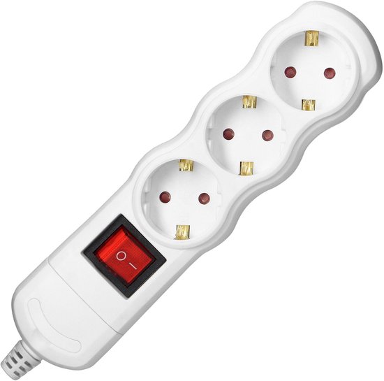 Stekkerdoos met schakelaar - Verdeelstekker 3-voudig - Stekkerblok zonder snoer/kabel - Wit