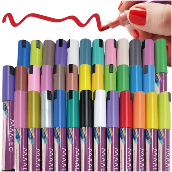 Maaleo acrylstiften 36 kleuren – sneldrogende verfmarkers voor papier, hout en textiel