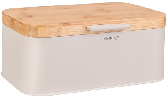 Kinghoff KH-1928 - Broodtrommel - beige - met bamboe deksel - 30x20x14 cm