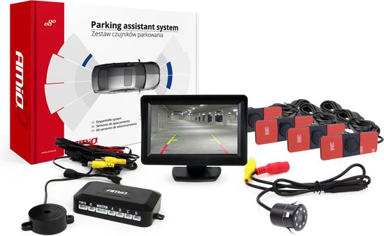 AMiO Parkeerhulpsysteem TFT01 43 met HD-307-IR 4 sensoren zwart binnenmontage