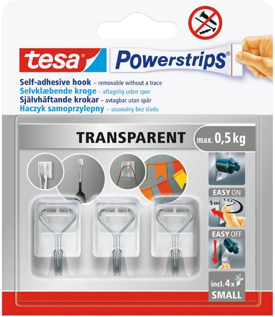 Tesa Powerstrips - Zelfklevende Metalen Haken - Transparant - 0,5kg