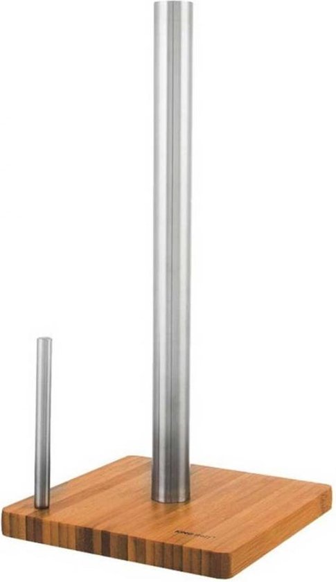 Kinghoff 3921 - RVS Keukenrolhouder XXL - Met Bamboe Voet - Geschikt voor Grote Keukenrollen - 33 cm