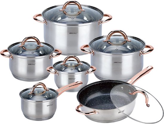 Kinghoff 1766 - 12 delige pannenset - kookpannen - 16-16-18-20-24-24 cm - met deksel