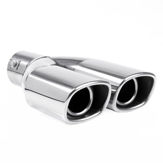 AMiO Dubbele Uitlaat Chrome Recht 42-62mm Kopstuk / Eindstuk Vierkant [Uitlaat Sierstuk - Uitlaat Tuning - Uitlaat Koppelstuk]