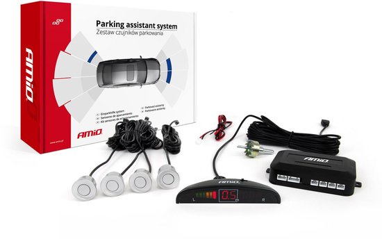 AMiO Parkeerhulpsysteem LED 4 sensoren zilver