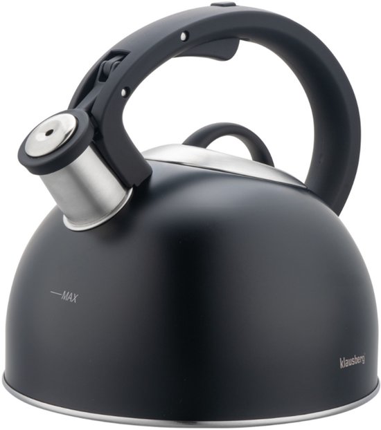 Klausberg 7911 - Fluitketel met fluit - 2.5 liter - RVS - zwart
