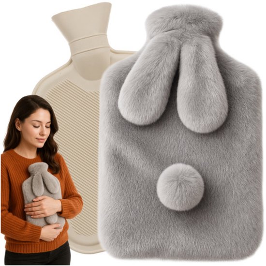Ruhhy Warmwaterkruik 1.8L – 33 × 21 cm – zachte pluche hoes, langdurige warmte en pijnverlichting voor thuisgebruik