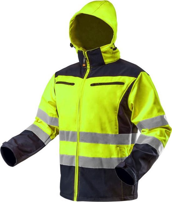 Neo Tools Hi-Vision Softshell Jas Flu Geel XXL/56 Donkere Stof Water En Wind Bestendig ISO 20471:2013 ISO 13688:2013