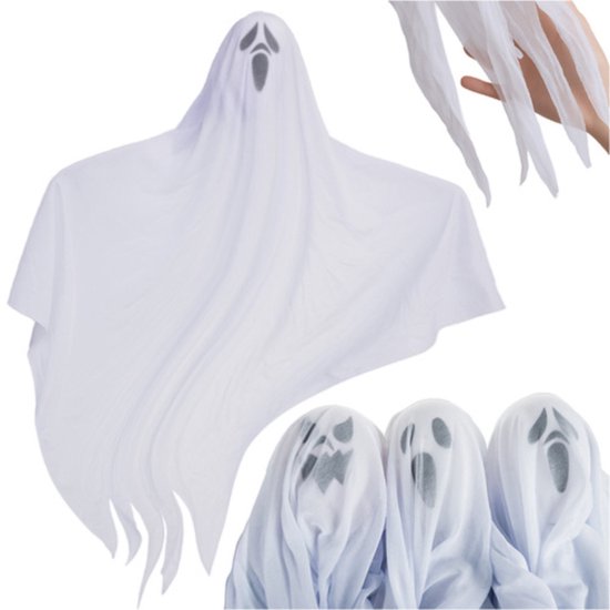 Ruhhy Hangende spoken set van 3 stuks Halloween decoratie wit spook voor binnen en buiten