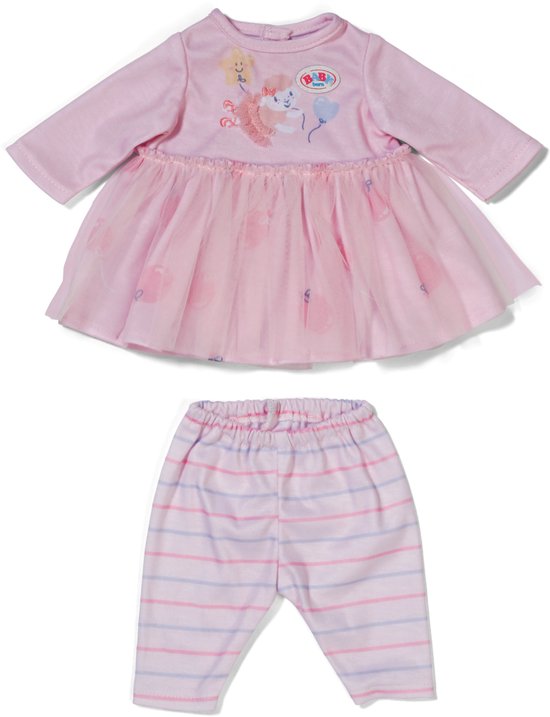 BABY born Jurk Lichtroze met lange mouwen, rok van tule en legging voor poppen van 36 cm