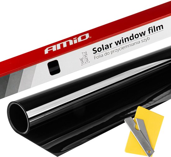 AMiO Autoraam Folie Tint Vinyl Zwart 75x300cm (1%) - Zwarte Ramenfolie voor Zonwering en Privacy met Tool
