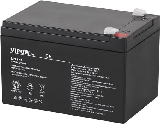 Vipow Serie - 12V 12Ah Gel Accu - UPS Voeding - Onderhoudsvrij
