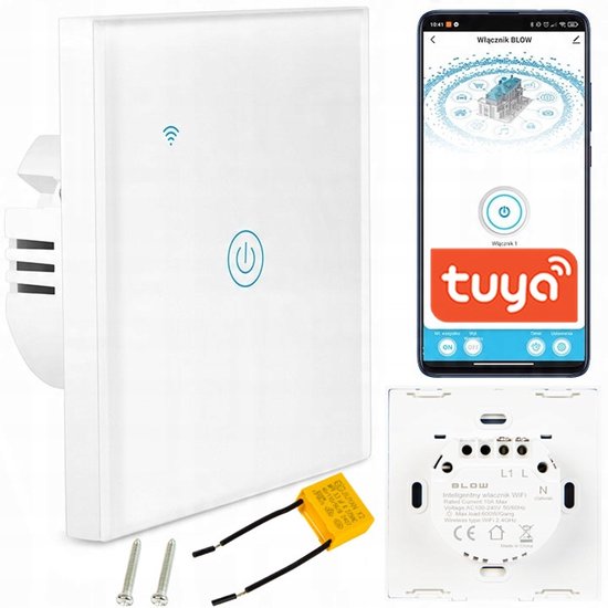 Slimme Touch Lichtschakelaar Wit Glas WiFi Tuya 60mm LED