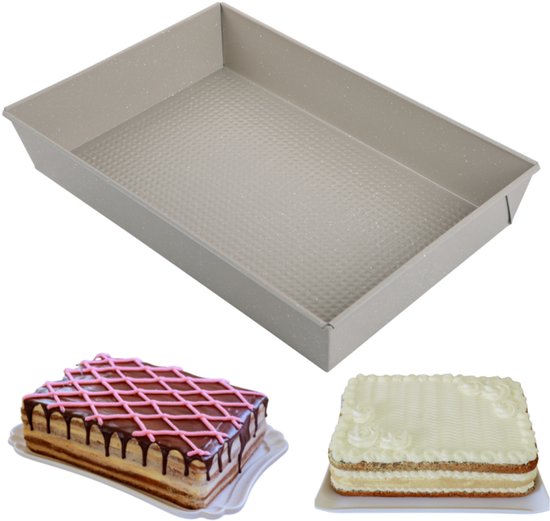 Kinghoff 1975 - Rechthoekige Bakvorm 36,5x24x6 cm - Ovenschaal voor Ovenschotels, Cake en Vlees - Ovenbestendig tot 220°C - Antiaanbaklaag - Beige - Cakevorm - Taartvorm