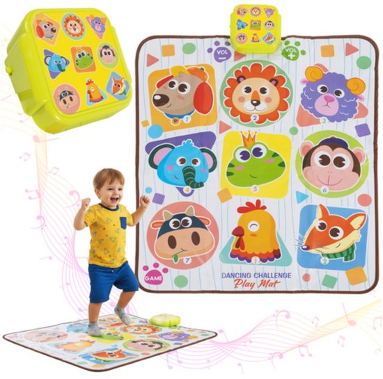 Kruzzel Interactieve dansmat 82 x 65 cm met muziek en dieren – educatieve speelmat voor peuters en kleuters