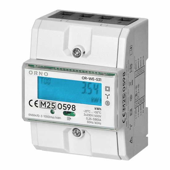 Orno OR-WE-531 - Elektriciteitsmeter - 3-fase - 80A - MID-gecertificeerd
