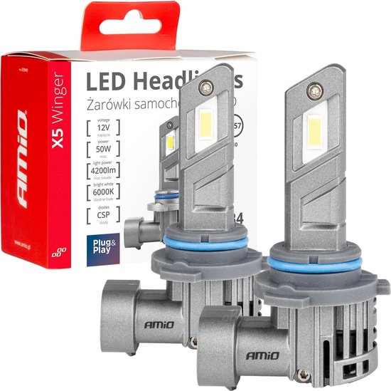 AMiO LED Koplampen X5-serie WINGER H4 6000K max 50W Dimlichten Wit