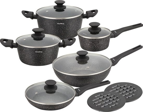 Klausberg 7657 - 12 delige pannenset - Kookpannen - 16-20-24-24-28 cm - zwart - met deksel
