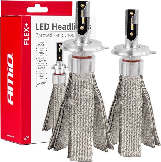 AMiO LED Koplampen FLEX+ Serie H4/H19 canbus 6000K 12-24V Dimlichten Wit