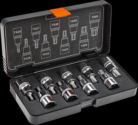 NEO torxdopset 9 dlg, 55mm, 1/2 aansluiting s2 staal