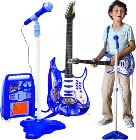 Kruzzel Elektrische Kindergitaar - Met Microfoon en Versterker - Blauw - MP3-ingang