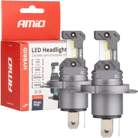 AMiO LED Koplampen Hybrid series H4 (H19) Wit 6000K - 5600LM Canbus 60W