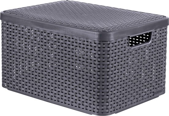 Curver Style Opbergmand met deksel L - 30 liter - Antraciet - 44,5x33x24,8 cm