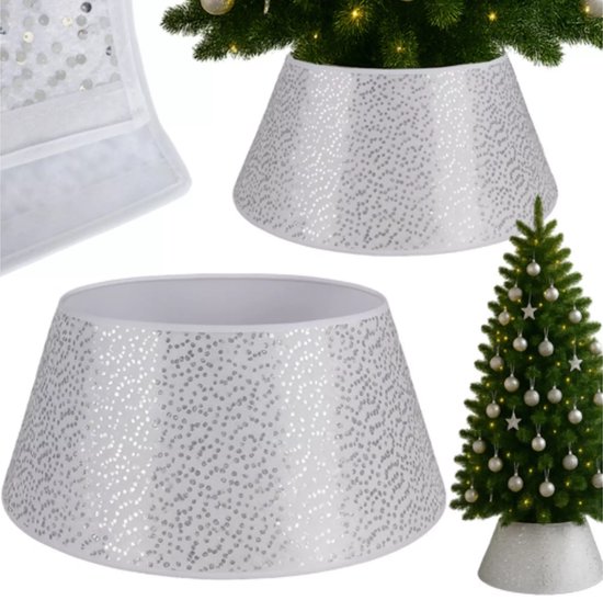 Ruhhy kerstboomhoes 60x22 cm wit met zilver – elegante afwerking voor je kerstboom