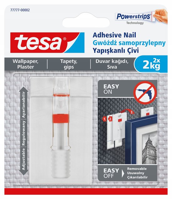 Tesa - Zelfklevende Spijker - Voor Tapijten - 2kg Draagvermogen - Verstelbaar