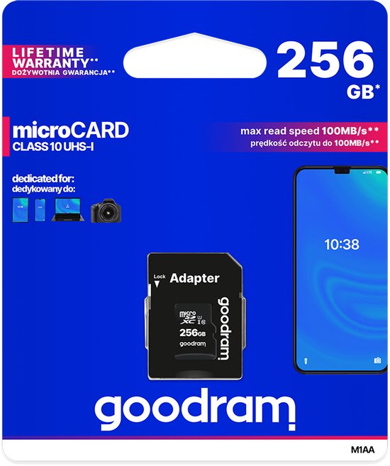 Goodram - Geheugenkaart - microSD 256 GB - Class 10 UHS-I - Inclusief Adapter SD