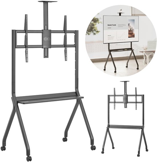 Maclean TV-standaard / trolley, camera plank, op wielen, 55-100", max. belasting 120kg/10kg plank, max. VESA 900x600, zwart, MC-114 B