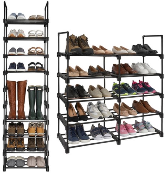Ruhhy Schoenenrek 10 niveaus 45 x 30 x 174 cm zwart, tot 20 paar schoenen met extra slippersschap