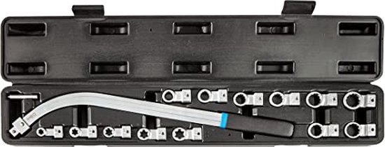 NEO TOOLS 14tlg. Spannrollenschlussel Set gekropfter Griff, austauschbare Bits TORX, Keilriemen Zahnriemen spannen Spannschlussel Torx Vielzahn E-Profil Zoll Werkzeug