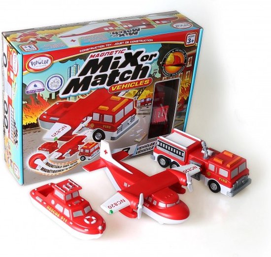 Popular Playthings Mix or Match Vehicles Fire and Rescue, Voertuigenset, 3 jaar, Rood, Wit